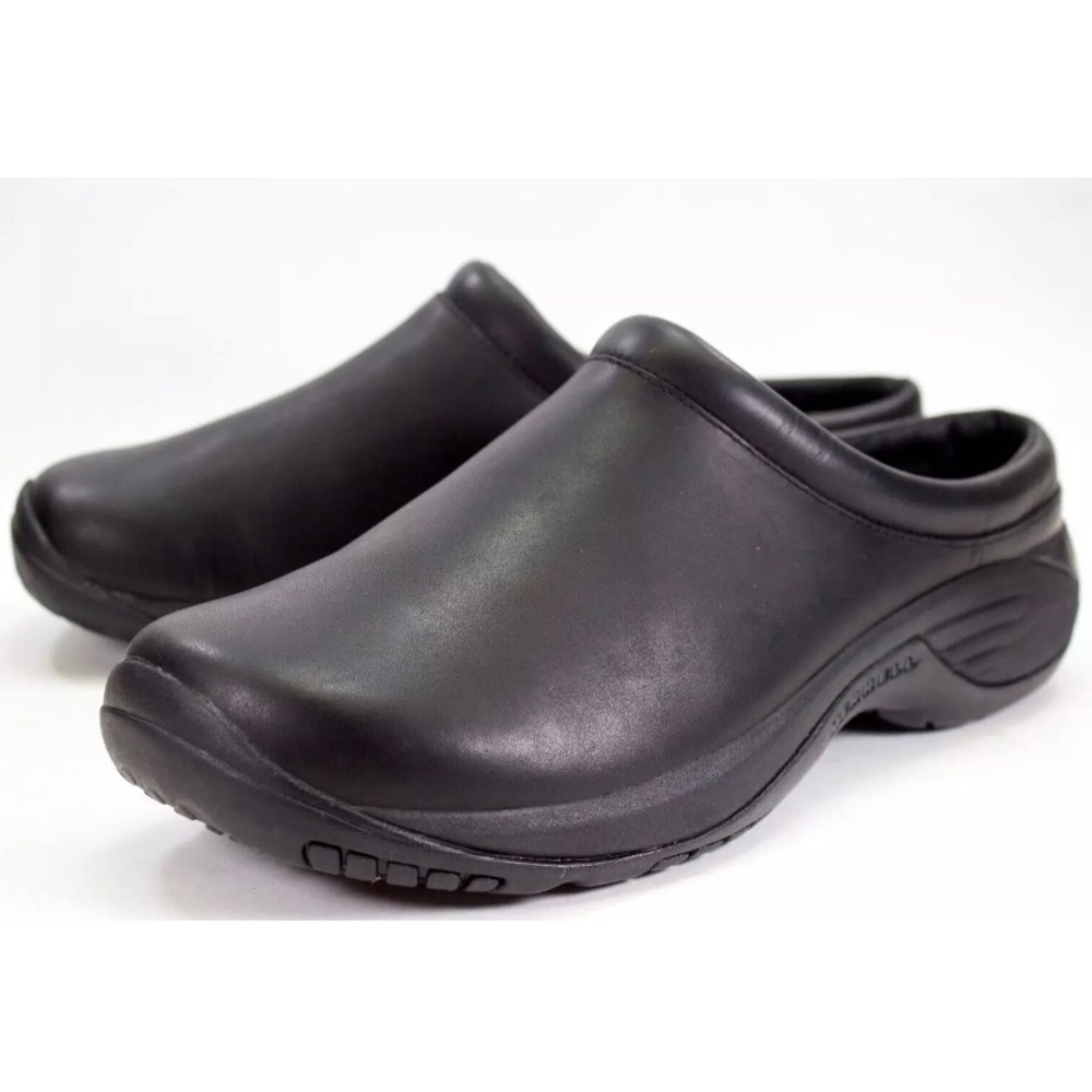 Merrell Encore Gust Mens Size US 11.5 Black Leather Slip On Clogs Comfort Shoes